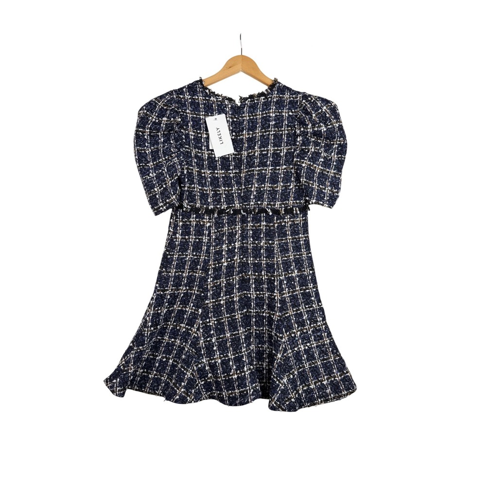New Likely Alia MultiTweed Half Sleeve Mini Academia‎ Dress size 6 Black/Blue/Wh - Picture 5 of 7